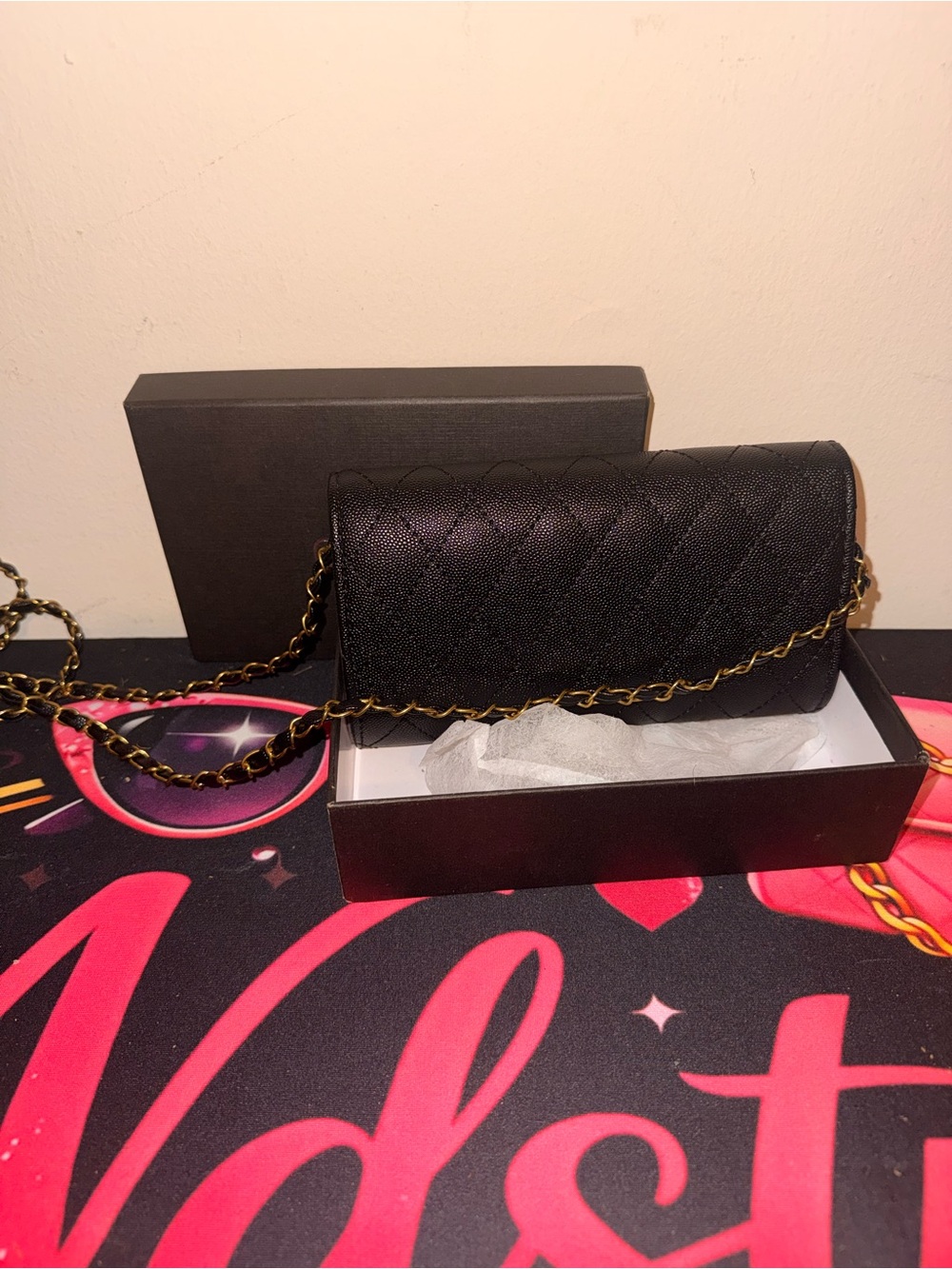Quilted Mini Shoulder Bag in Black with Gold Hardware - Picture 2 of 8